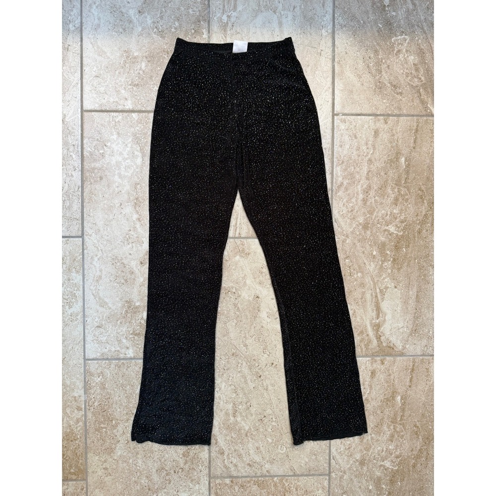 Body Wrappers Black Holographic Glitter Flare Pants Style 873 Medium USA Made